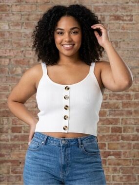 Almost Famous White ribbed sleeveless 2X crop top